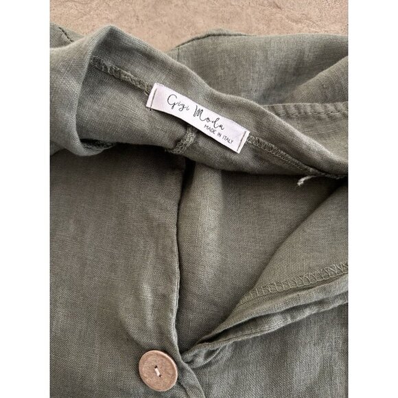 Gigi Moda Olive Green 100% Linen Top Button Accent Made In Italy One Size - Picture 4 of 7